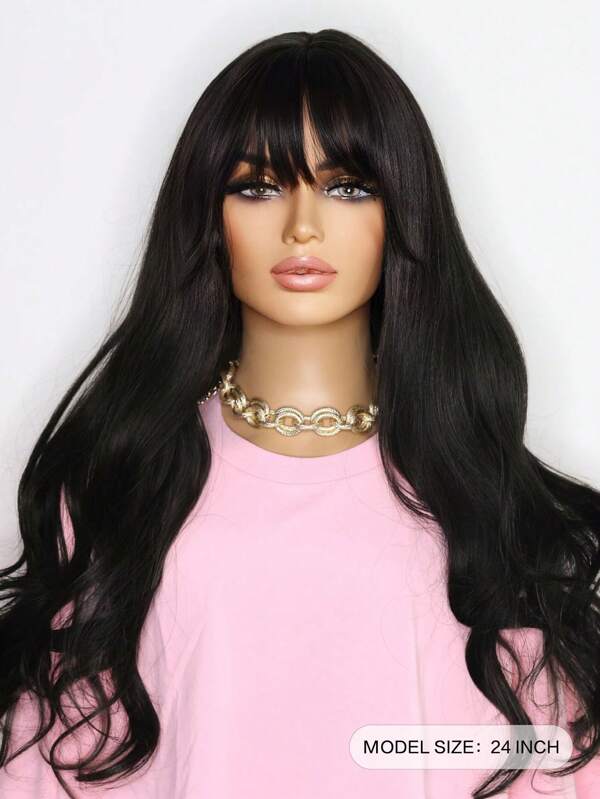 Long Curly Synthetic Black Wig With Bangs SHEIN USA