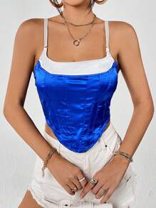 SHEIN Privé 撞色頭巾下擺吊帶上衣 - 寶藍色 - 查看 5