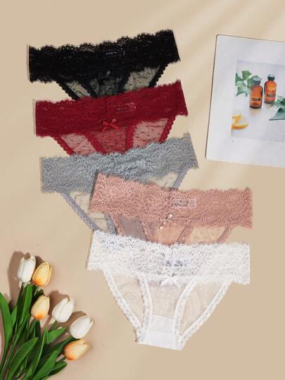 Snug Zone 5条装女士花卉蕾丝蝴蝶结装饰无痕内裤