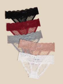 SHEIN 5条装女士花卉蕾丝蝴蝶结装饰无痕内裤 - 彩色 - 查看 4