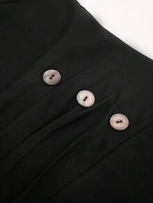 HOMEYEE Vestido ajustado con diseño de botón con abertura trasera - Negro - Ver 7