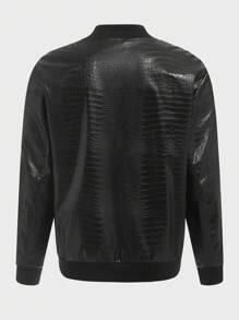 GENTILAND Loose-Fit Men's Crocodile Embossed PU Leather Bomber Jacket - Black - View 2