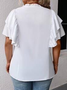 SHEIN Clasi 大碼褶邊鎖眼領蝴蝶袖襯衫 - 白色 - 查看 2