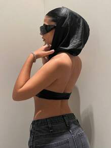 SHEIN ICON Áo khoác và áo lót dành cho xe tăng nữ Dây kéo màu trơn Gợi cảm - màu đen - Xem 2