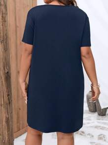 SHEIN LUNE 大碼愛心圖案T恤連衣裙 - 藏蓝色 - 查看 2