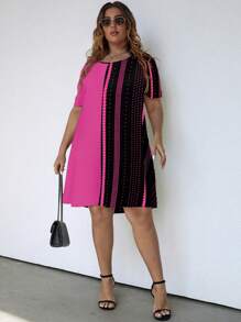 SHEIN LUNE 大碼波點圖案洋裝 - 玫紅色 - 查看 3