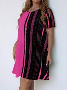 SHEIN LUNE 大碼波點圖案洋裝 - 玫紅色 - 查看 5