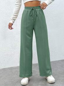 SHEIN PETITE Drawstring Waist Seam Front Joggers - Mint Green - View 1