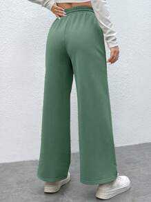 SHEIN PETITE Drawstring Waist Seam Front Joggers - Mint Green - View 2