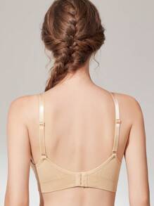 SHEIN 孕婦法式蕾絲聚攏收奶內衣 - 杏色 - 查看 2