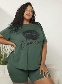 SHEIN CURVE+ Bộ Giản Dị Kích Thước Lớn Con số Lá thư Giản dị-Bình thường - Màu xanh lá cây đậm - Xem 3