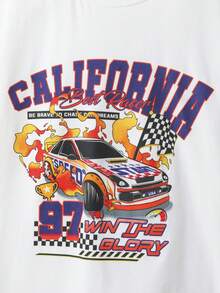 SHEIN Bộ hai mảnh áo phông in hình Rapid-racer & quần short ống rộng dây rút phong cách đường phố cho bé trai - Nhiều màu - Xem 3