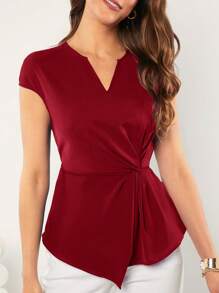 SHEIN LUNE Solid Twist Front Asymmetrical Hem Blouse
