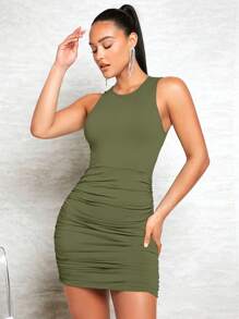 SHEIN BAE Cut Out Back Ruched Bodycon Dress - Army Green - View 4