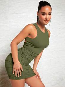 SHEIN BAE Cut Out Back Ruched Bodycon Dress - Army Green - View 5