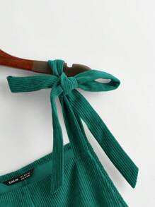 SHEIN EZwear Mono overol de hombro con nudo - Verde Oscuro - Ver 4
