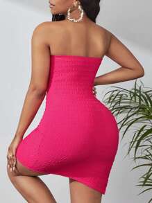 Slaydiva Split Hem Tube Bodycon Dress - Pink - View 2
