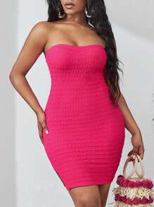 Slaydiva Split Hem Tube Bodycon Dress - Pink - View 4