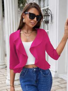 SHEIN LUNE Áo khoác nữ Bất đối xứng Viên lá sen màu trơn Giải trí - Màu Hồng Tươi - Xem 4