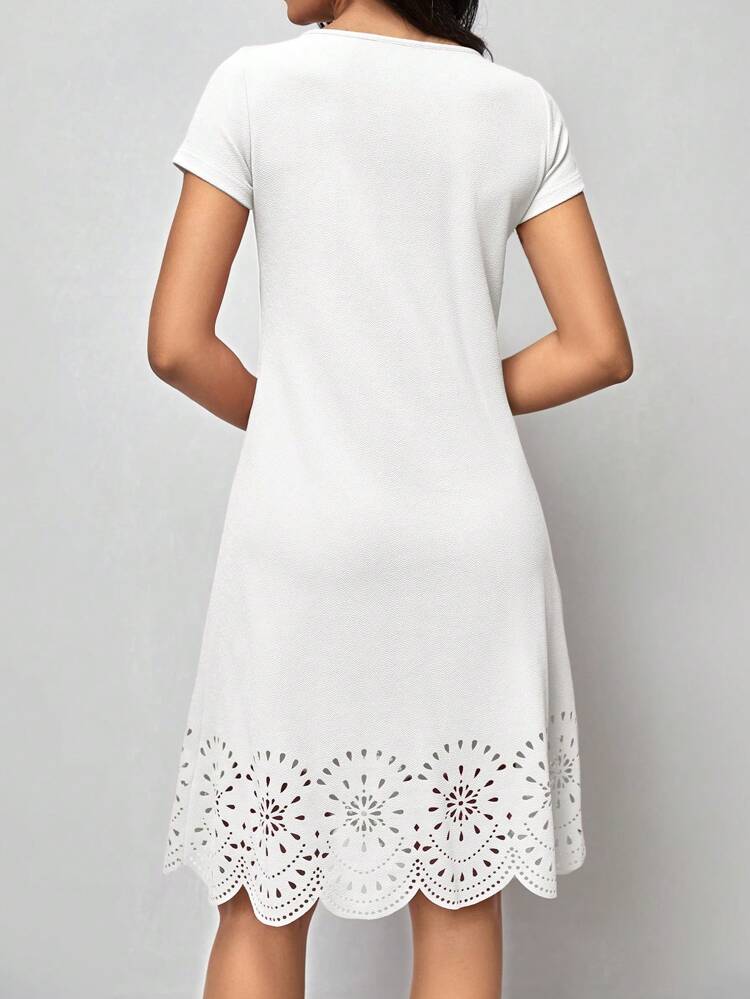 Laser Cut Scallop Trim Solid Dress