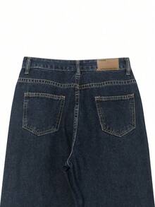 素色高腰直筒牛仔褲