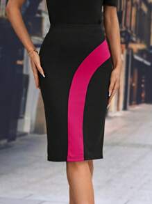 SHEIN Clasi Colourblock Pencil Skirt - Hot Pink - View 2