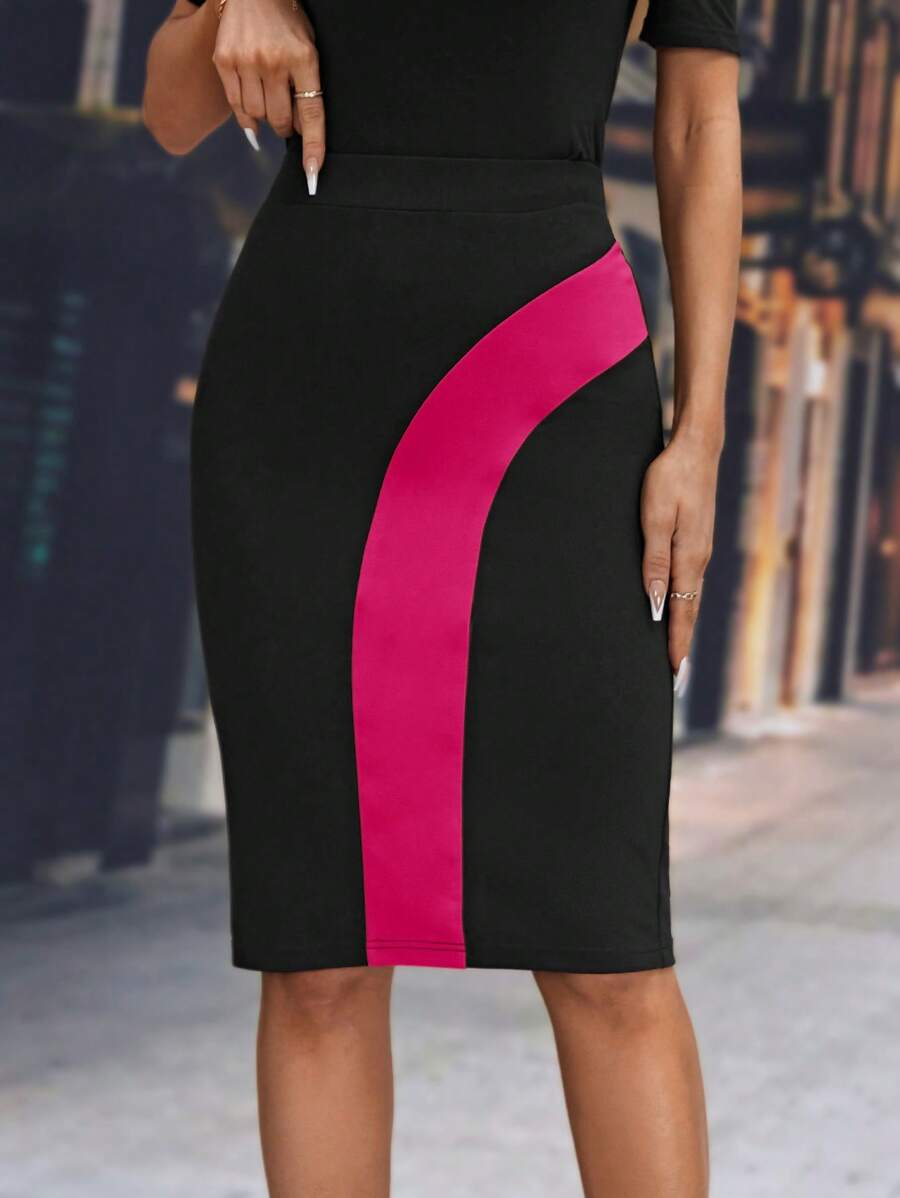 SHEIN Clasi Colourblock Pencil Skirt - Hot Pink - View 1
