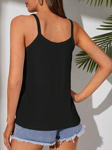 SHEIN Tall Áo khoác và áo lót dành cho xe tăng nữ Nút phía trước màu trơn Giải trí - màu đen - Xem 2