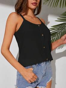 SHEIN Tall Áo khoác và áo lót dành cho xe tăng nữ Nút phía trước màu trơn Giải trí - màu đen - Xem 5