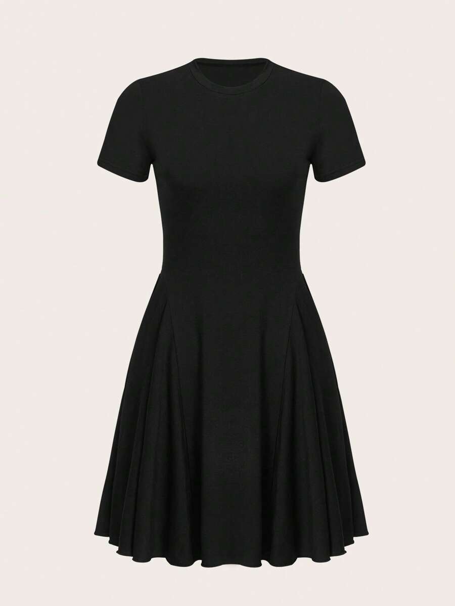 SHEIN EZwear Vestido línea A unicolor - Negro - Ver 1