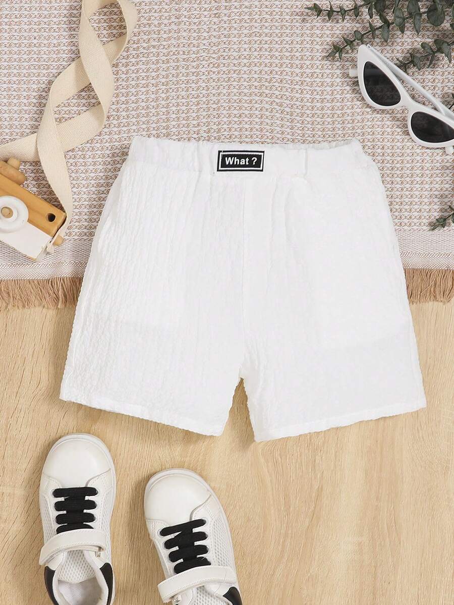 SHEIN 男童休閒舒服時尚簡約風實際有皺紋質感紋理格紋短褲