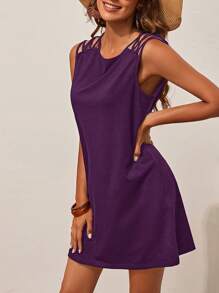 SHEIN LUNE 素色綁帶細節背心洋裝 - 紫色 - 查看 1