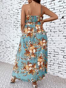 SHEIN Clasi 大碼印花高衩腰帶吊帶洋裝 - 彩色 - 查看 3