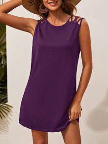 SHEIN LUNE 素色綁帶細節背心洋裝 - 紫色 - 查看 3