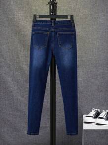 SHEIN Tween Boy Cat Whisker Washed Jeans - Dark Wash - View 2