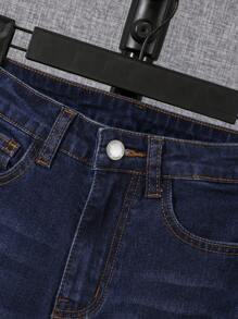 SHEIN Tween Boy Cat Whisker Washed Jeans - Dark Wash - View 5