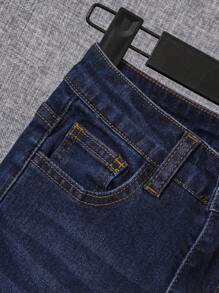 SHEIN Tween Boy Cat Whisker Washed Jeans - Dark Wash - View 6