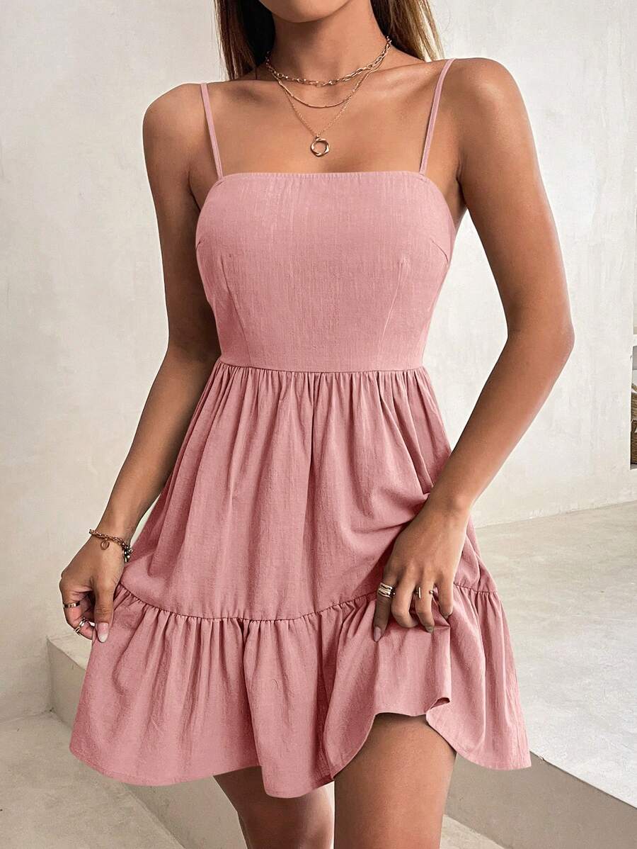 SHEIN PETITE Solid Ruffle Hem Cami Dress - Dusty Pink - View 1