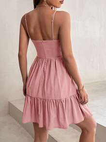 SHEIN PETITE Solid Ruffle Hem Cami Dress - Dusty Pink - View 2