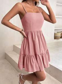SHEIN PETITE Solid Ruffle Hem Cami Dress - Dusty Pink - View 5