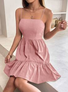 SHEIN PETITE Solid Ruffle Hem Cami Dress - Dusty Pink - View 6