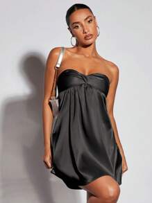 SHEIN BAE Twist Front Tube Dress - Black - View 1