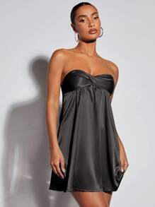 SHEIN BAE Twist Front Tube Dress - Black - View 3