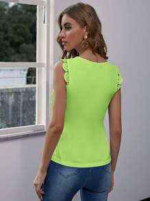 SHEIN Clasi Guipure Lace Trim Tank Top - Lime Green - View 2