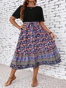 SHEIN LUNE 大碼印花繫腰帶連衣裙 - 彩色 - 查看 4