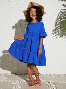 SHEIN 小女童荷葉袖荷葉邊娃娃裙