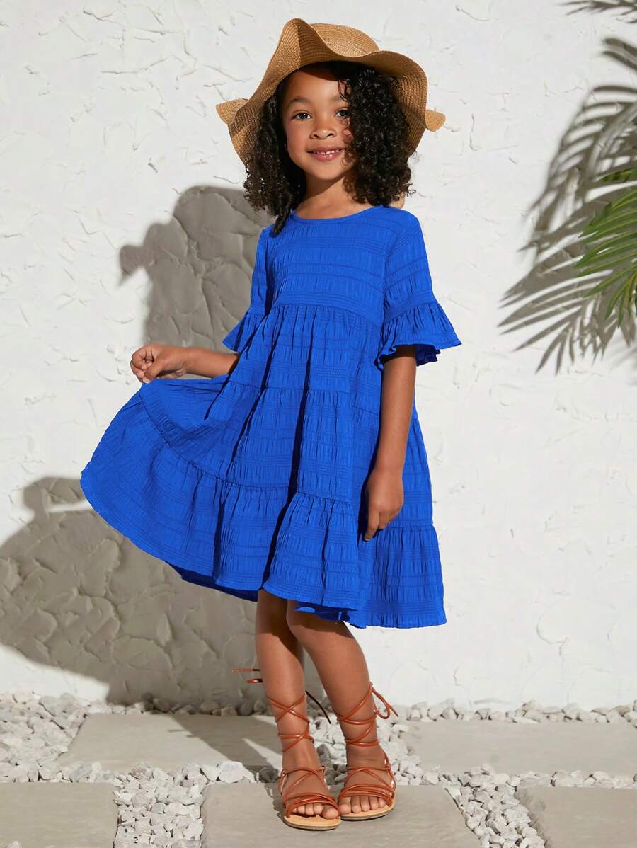 SHEIN 小女童荷葉袖荷葉邊娃娃裙