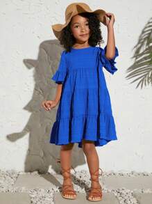 SHEIN 小女童荷葉袖荷葉邊娃娃裙