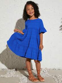 SHEIN 小女童荷葉袖荷葉邊娃娃裙