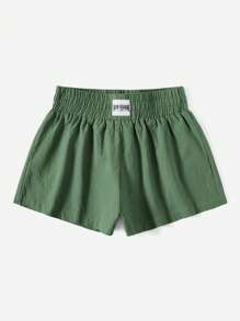 SHEIN EZwear 字母補丁細節短褲 - 綠色 - 查看 3